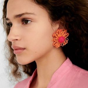 ZARA Pink & Orange Flower Statement Earrings